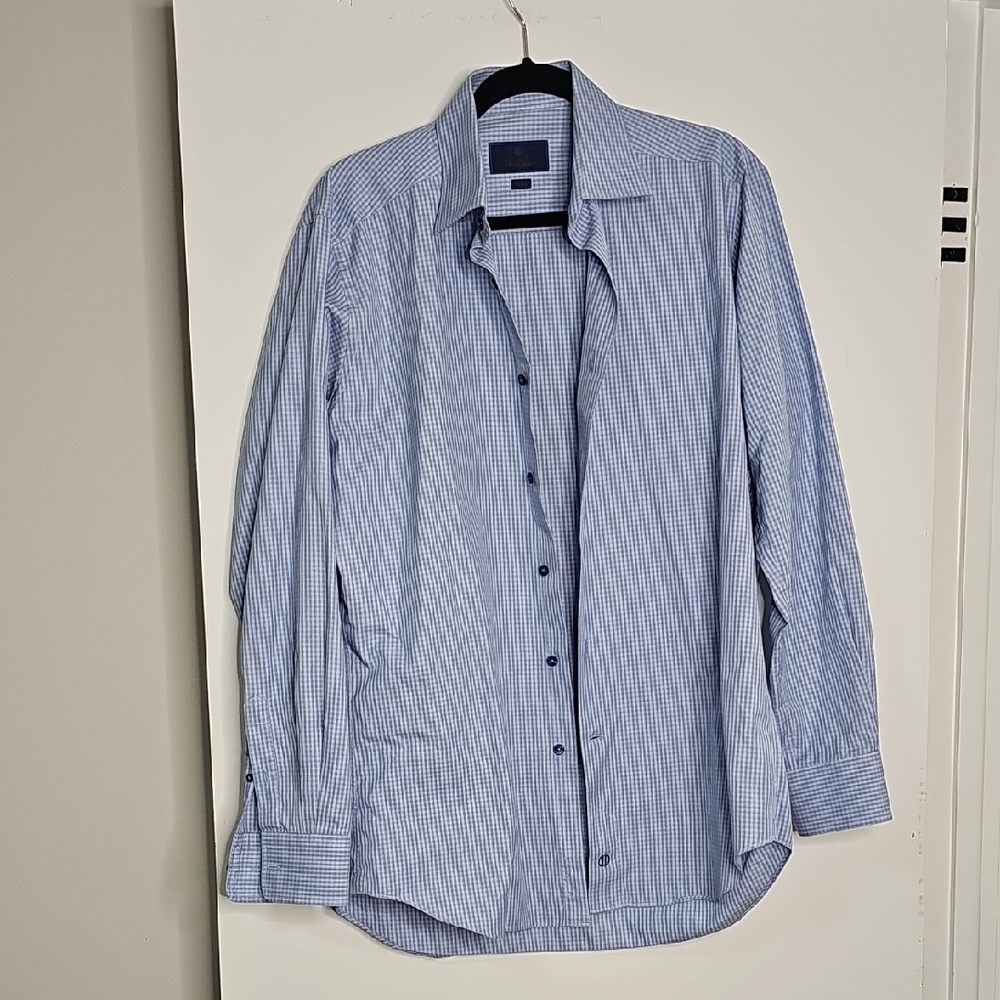 David Donahue Light Blue Patterned Dress Shirt